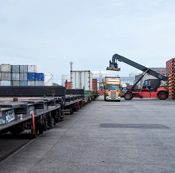 Palletized freight moving through Carroll's transload facility